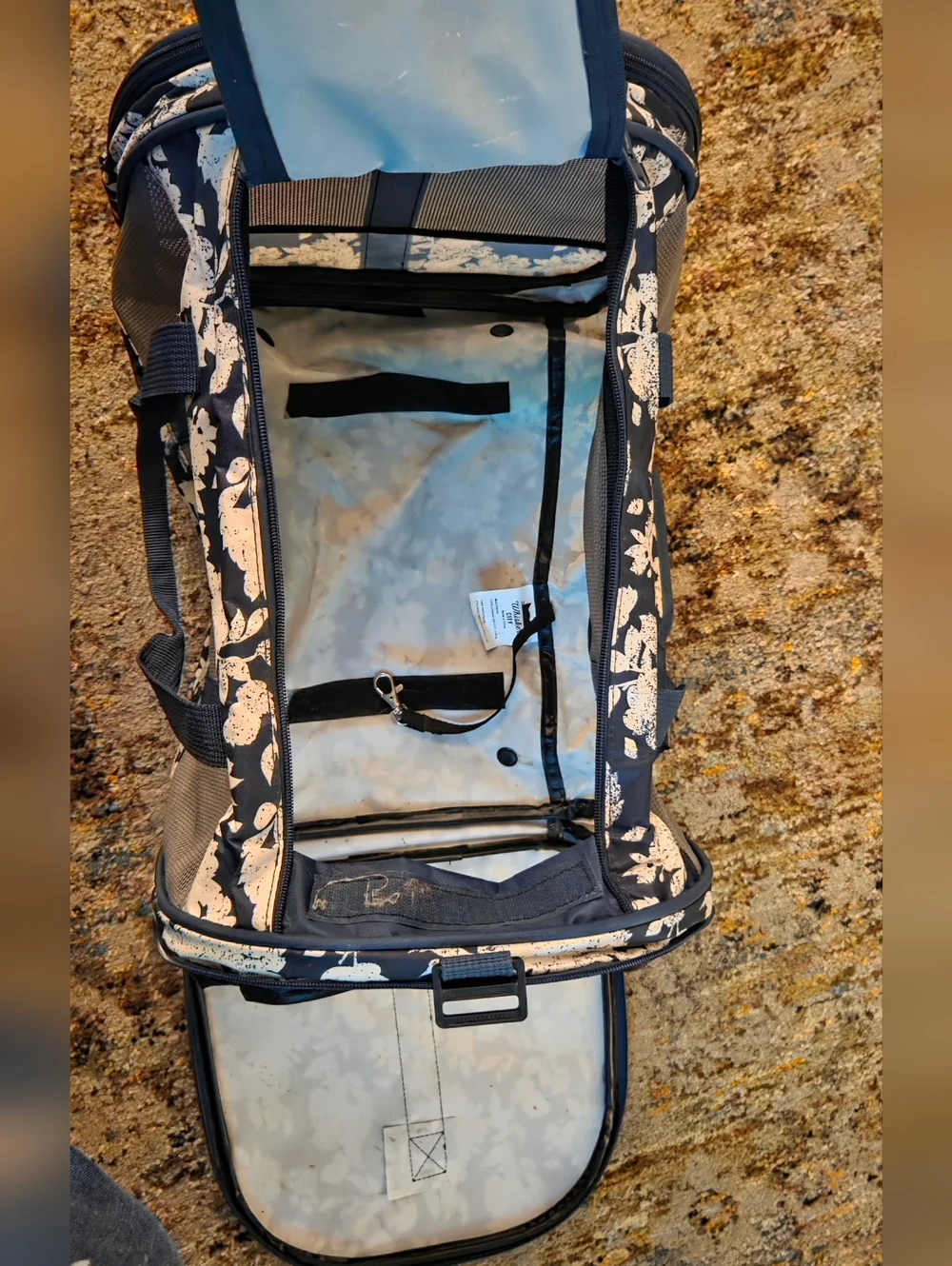 Large Navy Floral Cat Pet Carrier with Mesh Panels and Shoulder Strap